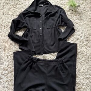 Vovk European Black high-waisted business casual women’s pants suit top …